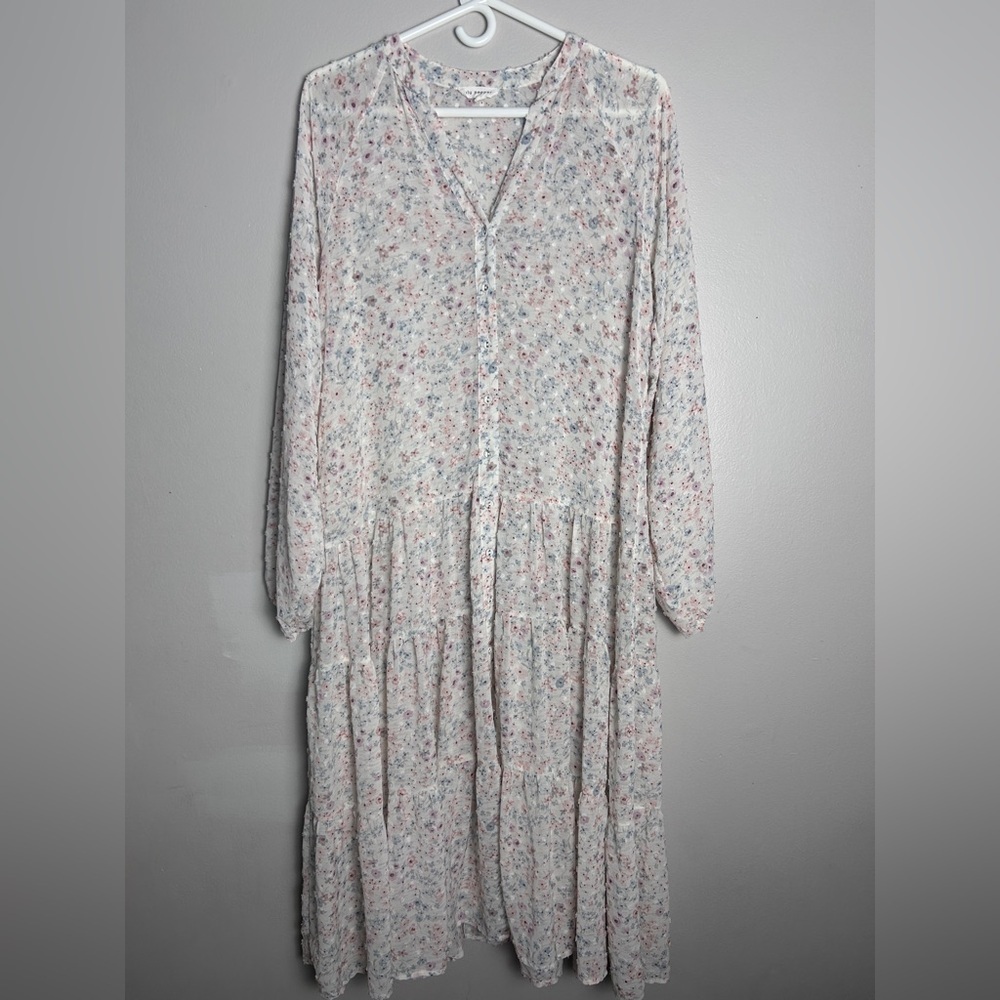 Blu Pepper Cream Pleated Long Sleeve Sundress